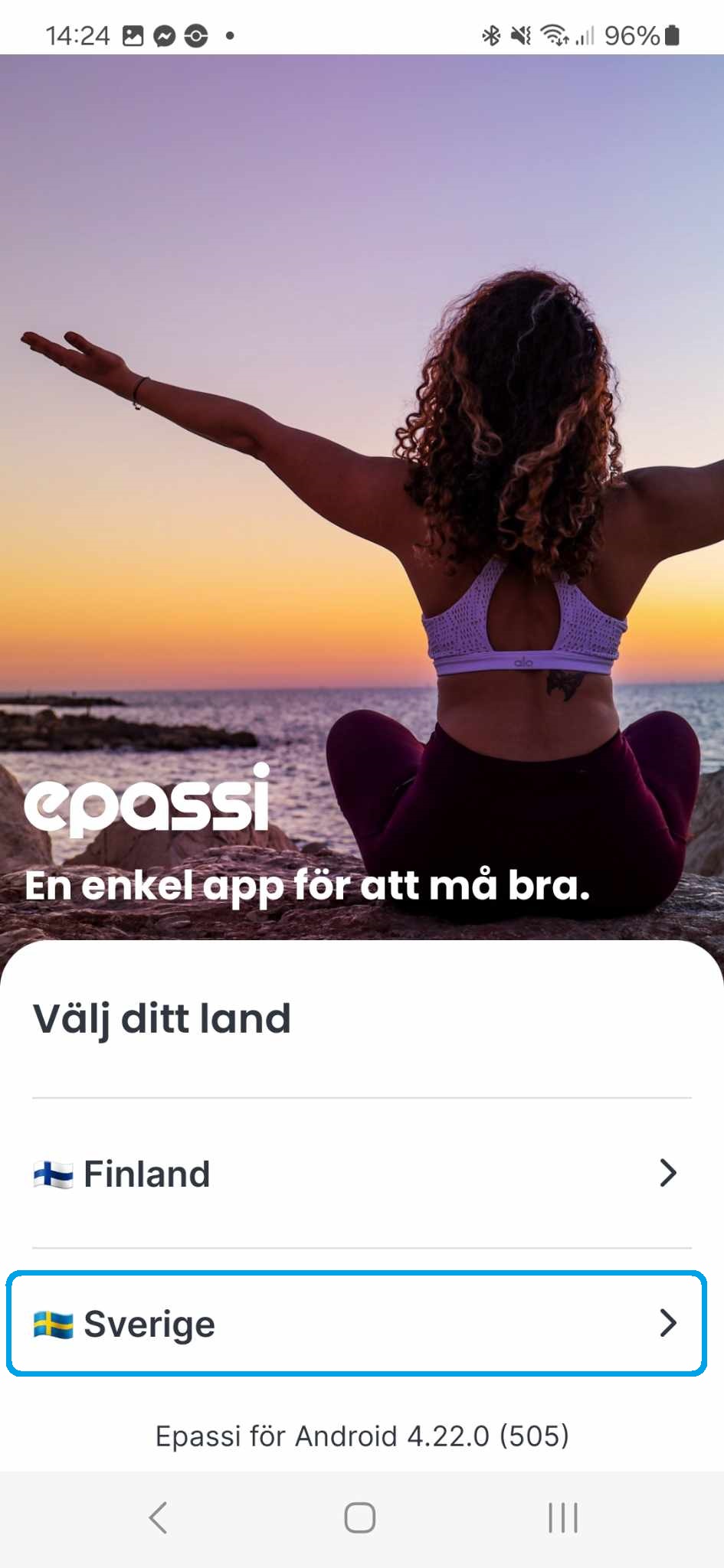 ePassi Bild på Steg 3 - Starta appen och välj Sverige